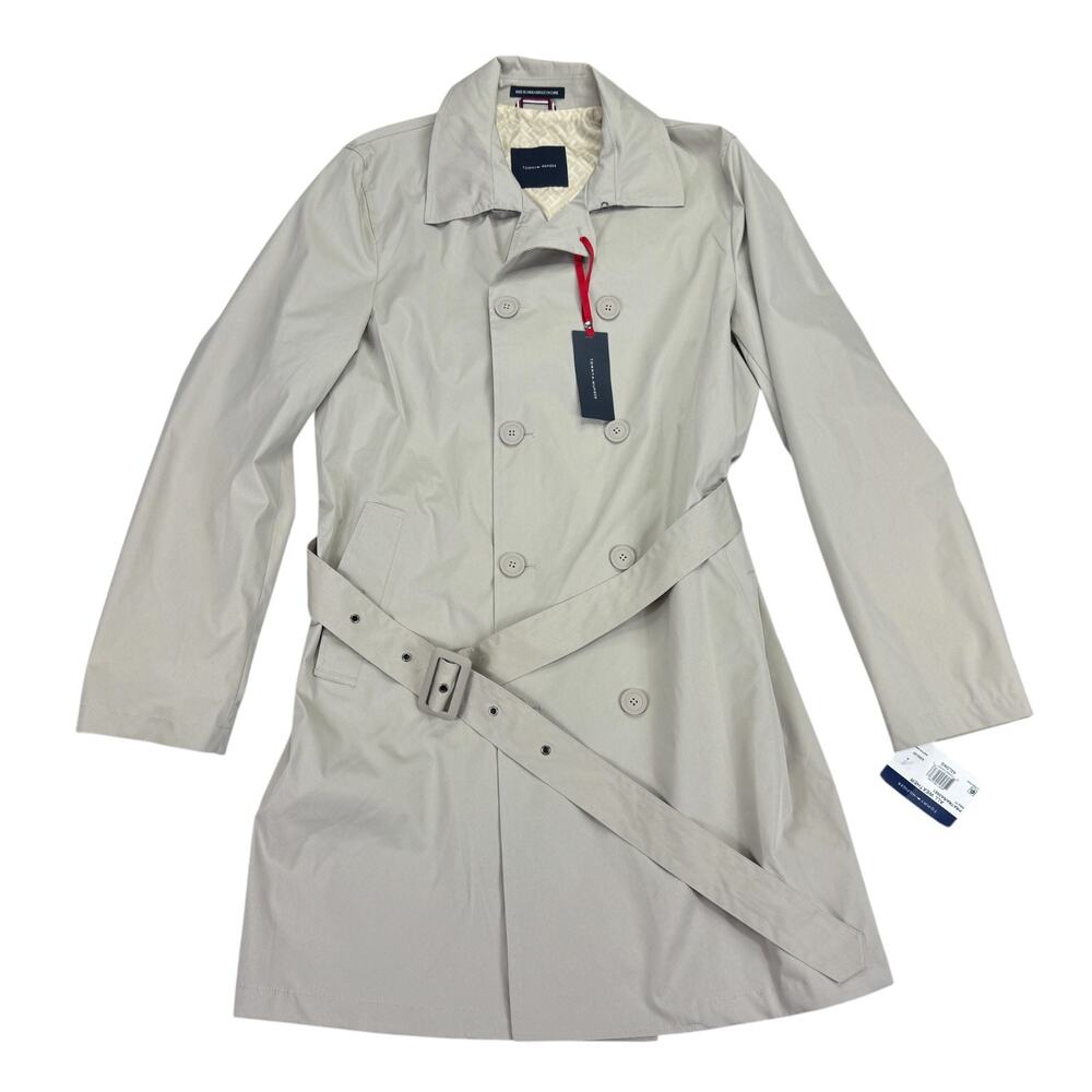 Tommy Hilfiger Mens Pratt Modern Fit Double-Breasted Raincoat Beige 42L